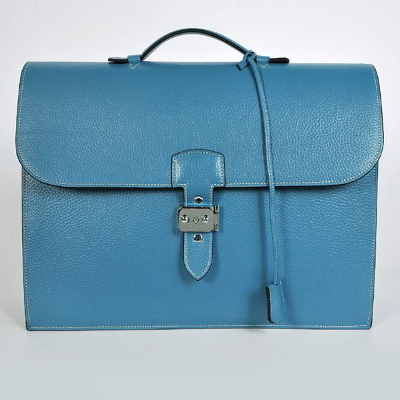 H668 Hermes Sac Depeche 38 centimetri Cartella Clemence Blu